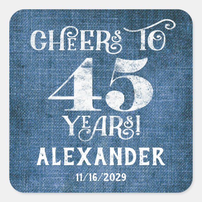 45e anniversaire Stickers Merci de lin bleu Favor (Devant)