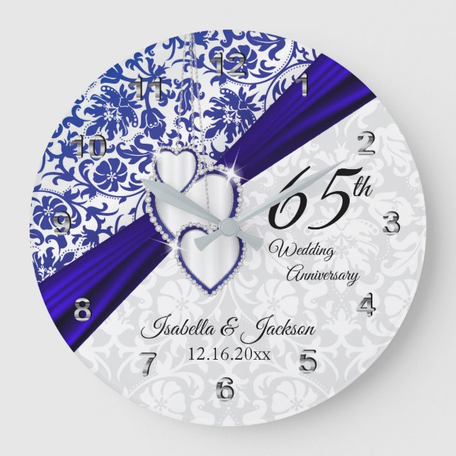 45th / 65th Sapphire Wedding Anniversary Große Wanduhr (Vorderseite)