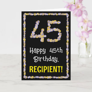 45th Birthday: Floral Flowers Number, Custom Name Karte