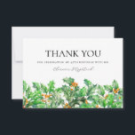 45th Birthday Holly December Birth Flower Custom Dankeskarte<br><div class="desc">Elegant holly sprigs create a pretty flat birthday thank you card. Holly is the December Birth Flower. So this is a perfect floral design for a December birthday. Open and airy script spells thank you. Two lines of text let you personalize a thank you statement and your name. All of...</div>