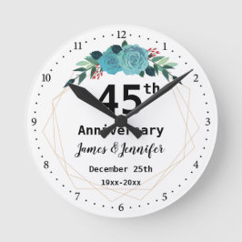 45th Wedding Anniversary Custom Names and Year Runde Wanduhr
