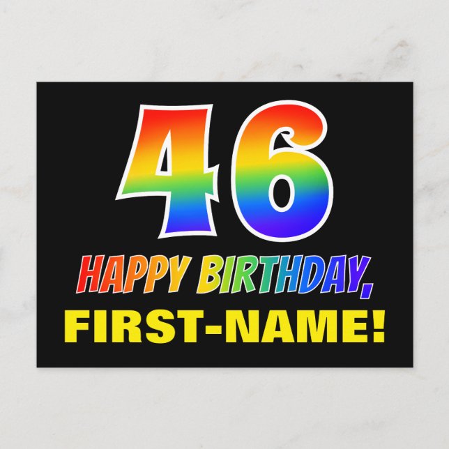 46. Geburtstag: Bold, Fun, Simple, Rainbow 46 Postkarte (Vorderseite)