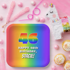 46. Geburtstag: Farbiges, lustiges Regenbogenmuste Pappteller