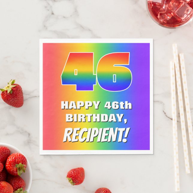 46. Geburtstag: Farbiges, lustiges Regenbogenmuste Serviette (Beispiel)