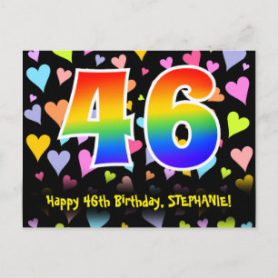 46. Geburtstag: Lustiges Herzen-Muster, Regenbogen Postkarte