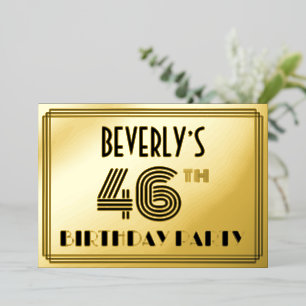 46. Geburtstagsparty — Art Deco Stil "46" & Name Folieneinladung