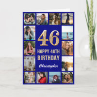 46. Happy Birthday Navy Blue & Gold Foto Collage