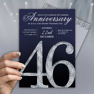 46. Jubiläum Diamant Silber Navy Blau Einladung