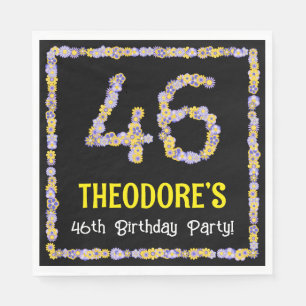 46th Birthday: Floral Flowers Number, Custom Name Serviette