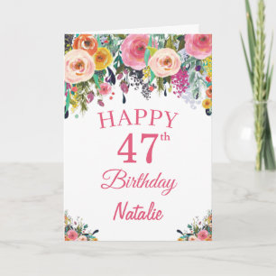 47. Geburtstag Aquarell Blumen Rosa Karte