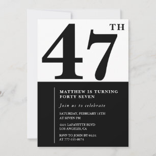 47. Geburtstag Einladungen Schwarz-Weiß-Elegant
