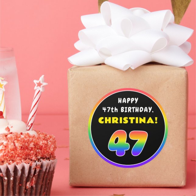 47. Geburtstag: Farbiger Regenbogen # 47, Individu Runder Aufkleber (Party)