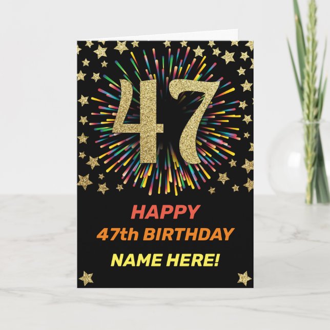 47. Geburtstag Feuerwerk Regenbogen Gold Spaß Karte (Vorderseite)