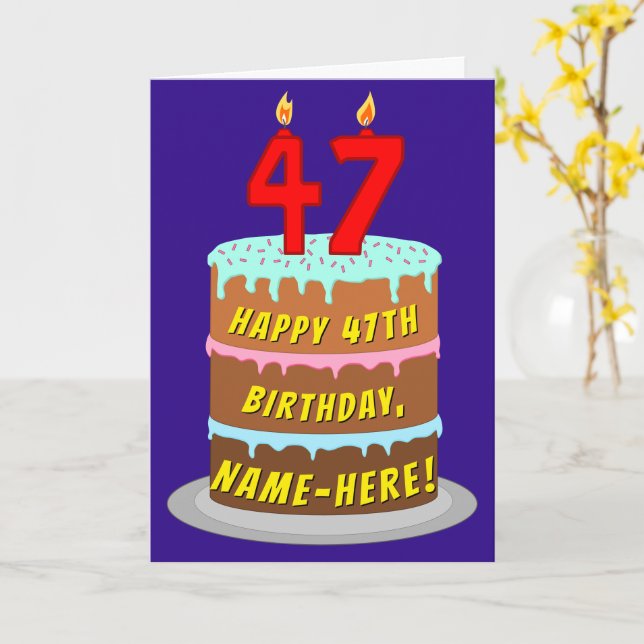 47. Geburtstag: Fun Cake and Candles + Individuell Karte (Gelbe Blume)