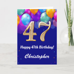 47. Geburtstag Navy Blue und Gold farbige Ballons Karte