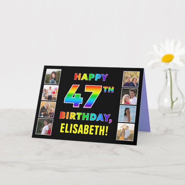 47. Geburtstag: Regenbogentext, benutzerdefinierte Karte (Kleine Pflanze)