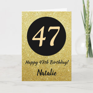 47. Happy Birthday Black and Gold Glitzer Card Karte