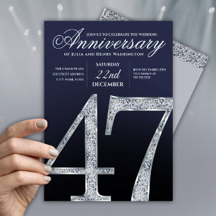 47. Jubiläum Diamant Silber Navy Blau Einladung