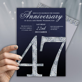 47. Jubiläum Diamant Silber Navy Blau Einladung