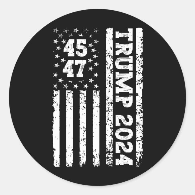 47 Trump 2024 Amerikanische Flagge 2 Runder Aufkleber (Vorderseite)