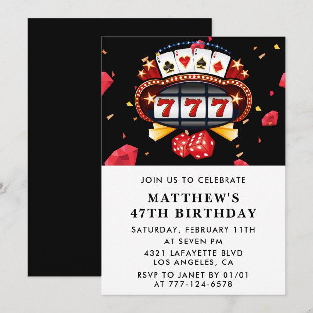 47e anniversaire invitation Casino Poker Playing c (Devant / Derrière)