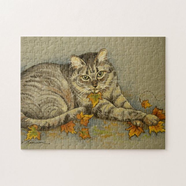 4872 Cat au puzzle des feuilles d'automne (Horizontal)