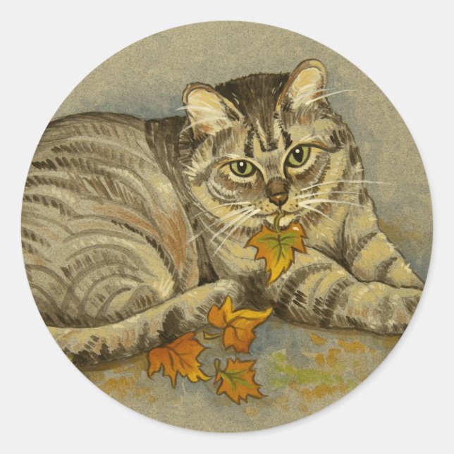 4872 Katzenaufkleber für Herbst Runder Aufkleber (Vorderseite)