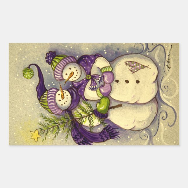 4882 Schneemänner Weihnachten Rechteckiger Aufkleber (Vorderseite)