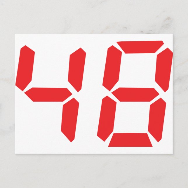 48 achtundvierzig rote Wecker digitale Nummer Postkarte (Vorderseite)
