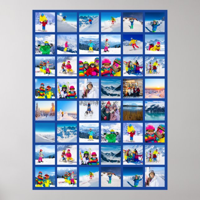 48 Foto-Raster-Collage Dunkelblau Poster (Vorne)