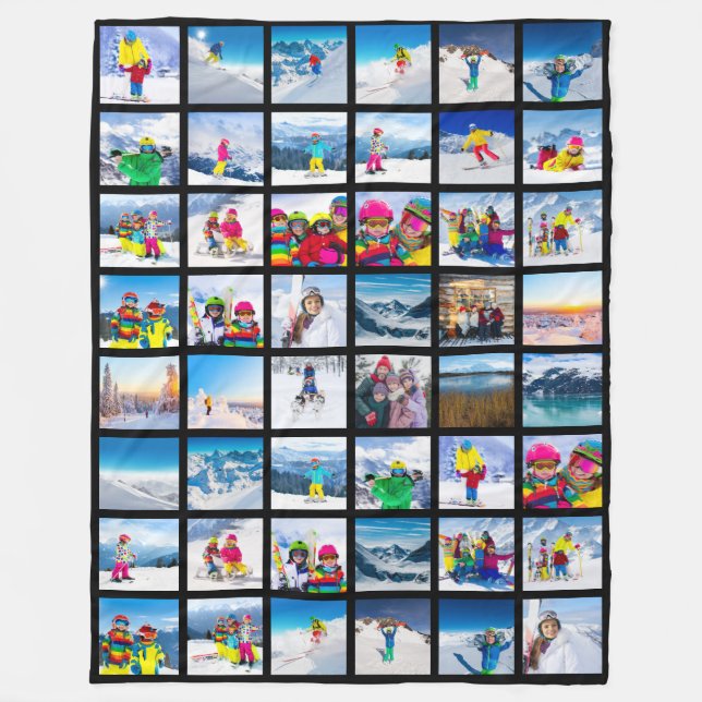 48 Foto-Raster-Collage Schwarz Fleecedecke (Vorderseite)