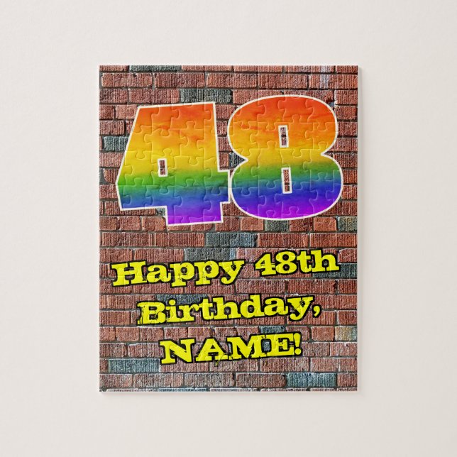 48. Geburtstag: Fun Graffiti-Inspiriert Regenbogen (Vertikal)