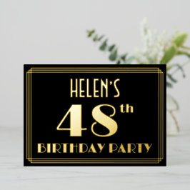 48. Geburtstagsparty: Art Deco Look "48", w/ Name Folieneinladung