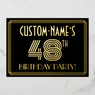 48. Geburtstagsparty — Art Deco Stil "48" + Name Folieneinladung