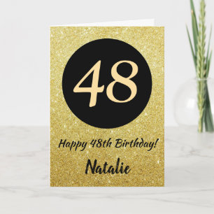 48. Happy Birthday Black and Gold Glitzer Card Karte