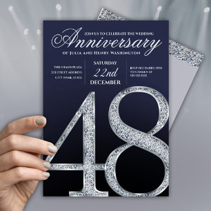 48. Jubiläum Diamant Silber Navy Blau Einladung