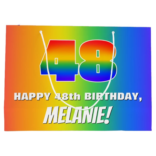 48th Birthday: Colorful, Fun Rainbow Pattern # 48 Große Geschenktüte (Rückseite)