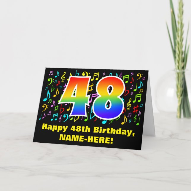 48th Birthday: Colorful Music Symbols & Rainbow 48 Karte (Vorderseite)