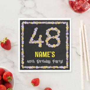 48th Birthday: Floral Flowers Number, Custom Name Serviette