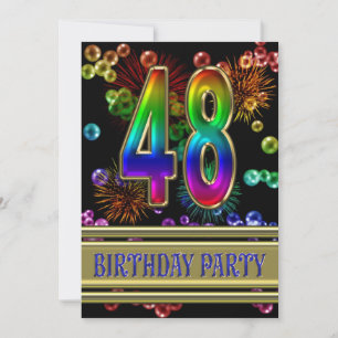 48th Birthday party Invitation with bubbles Einladung