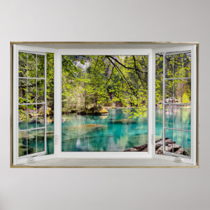 48x32 - Illusion de fenêtre apaisant Poster du lac