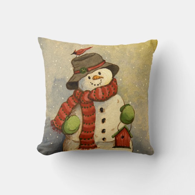 4905 Snowman & Birdhouse Weihnachten Kissen (Vorderseite)