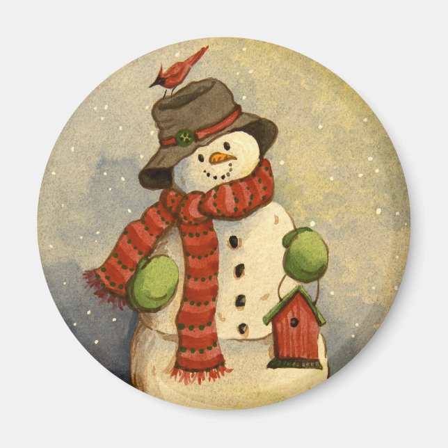 4905 Snowman & Birdhouse Weihnachten Magnet (Vorne)