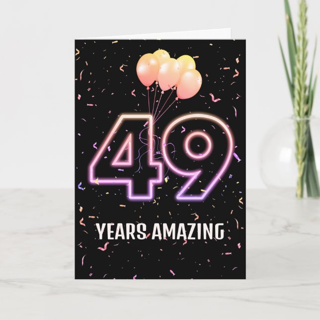49. Geburtstag Balloons und Confetti Karte (Vorderseite)