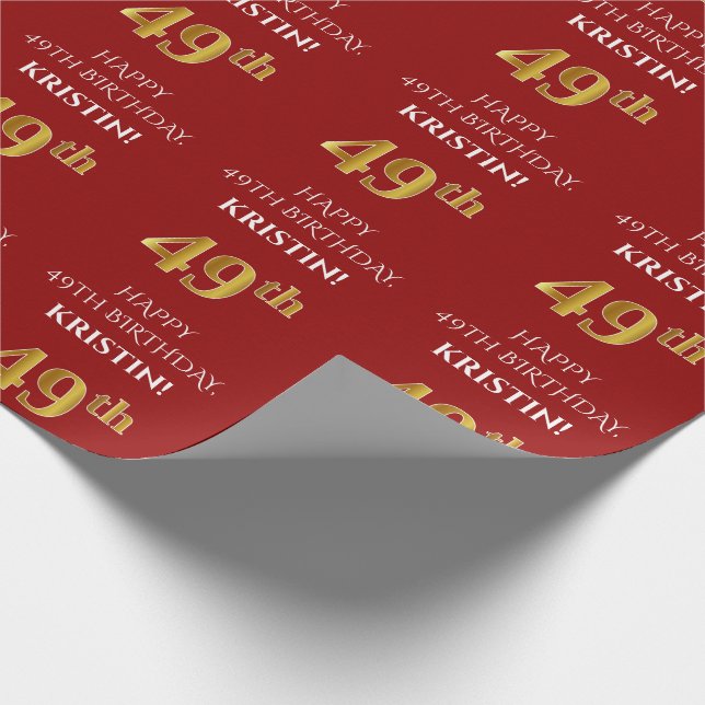 49. Geburtstag: Elegant, rot, Imitate Gold Look Geschenkpapier (Ecke)