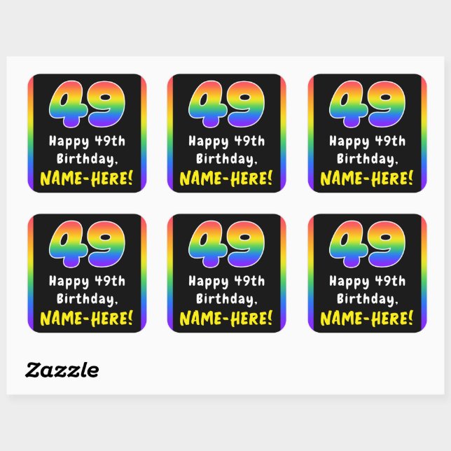 49. Geburtstag: Rainbow Spectrum # 49, Individuell Quadratischer Aufkleber (Blatt)