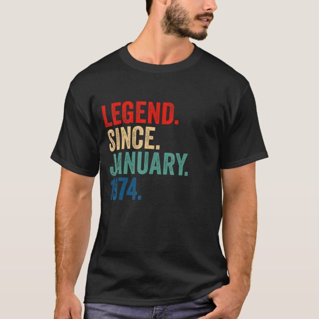 49 Jahre alte Legende seit Januar 1974 49. Geburt T-Shirt (Vorderseite)