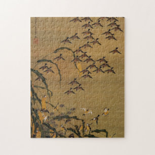 4. 秋 塘 群 図, 若 冲 Flock von Sparrows, Jakuchū