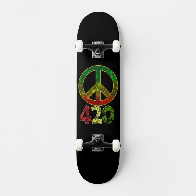 4 20 Rasta Frieden Skateboard (Vorderseite)