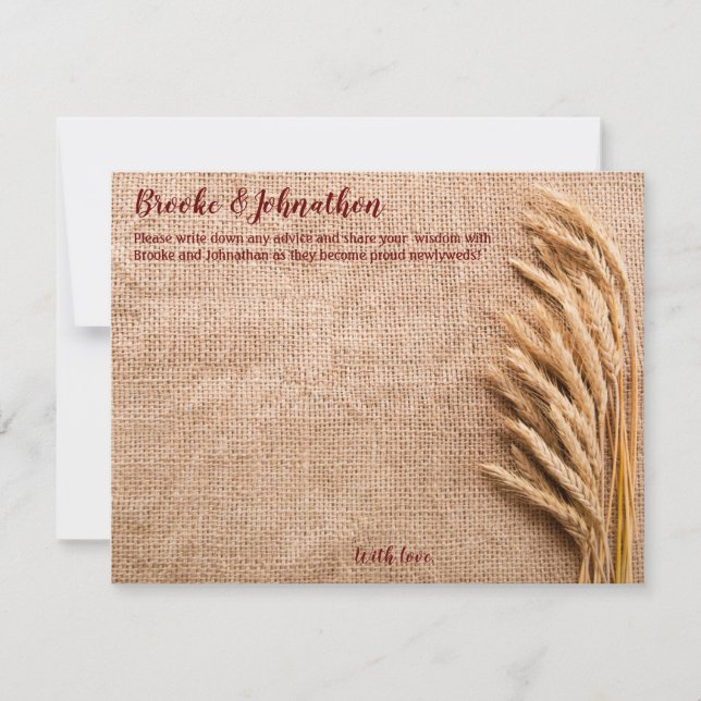 4.25x5.5 Advice Card Wheat on Burlap Sack Country Einladung (Vorderseite)